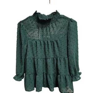 Top Monteau Los Angeles Punto Suizo Verde Talla Pequeña Cuello Calado Boho Campesino - Imagen 1 de 11