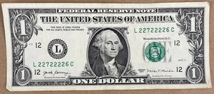 TRINARY Six of Kind 2’s 2017 $1  L 22722226 C Fancy Serial Number - Picture 1 of 2