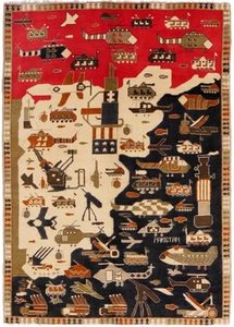 US Historical Memories Handmade Afghan 9/1 War Pictorial Wool Area Rug 6 x 4 Ft - Picture 1 of 11