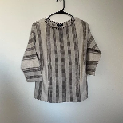 Chaps女式毛衣M米色灰褐色条纹套衫3/4袖棉混纺针织 — 第 1/4 张图片