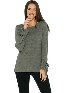 Belle by Kim Gravel Chunky Sweater with Sleeve Tie Charcoal Grey Color Size 1X - Picture 1 of 5