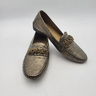 Женские мокасины для вождения Robert Zur страусиные коричневые с бисером размер 6 B винтажные - Изображение 1 из 4