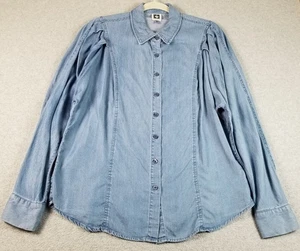 Camisa con botones ANNE KLEIN para mujer mediana M azul cambray manga larga plisada - Imagen 1 de 14