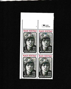 Unused US Postage 4 Block 32c Stamps Black Heritage Bessie Coleman - Picture 1 of 1