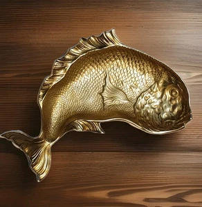 SELTEN Vintage große Messing goldfarbene schwere Metall Fischplatte Serviertablett 20" - Bild 1 von 8