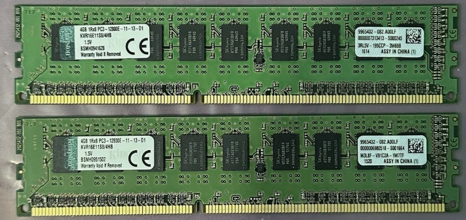 2x Kingston KVR16E11S8/4HB 4GB DDR3-1600 PC3-12800 ECC memoria RAM sin búfer | 8GB Foto 1 de 1