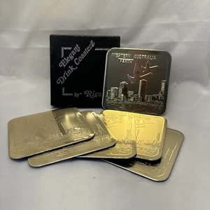 Vtg Riga Elegant Drink Coasters Set of 6 Embossed Western Australia Perth Gold - Picture 1 of 4