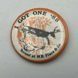 WB PLACE Tannnery Pinback Advertising Deer Hunting Vtg Pin Button Hartford 1988 - Picture 1 of 12