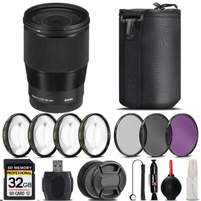 Sigma 30mm f/1.4 DC DN Lens for Sony E +4PC Macro Kit +UV, CPL, FLD Filter -32GB - Image 1 of 4