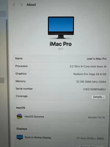Apple iMac Pro (1TB SSD, Intel Intel Xeon W, 3.20GHz, 32GB, AMD Radeon Pro Vega - Afbeelding 1 van 6