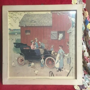 Vintage Norman Rockwell Kunstdruck berühmtes Modell T Holzrahmen mit Glas XL Boss - Bild 1 von 4