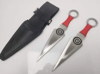 (2) Juego de cuchillos tácticos Kunai Ninja Naruto 8" de acero inoxidable con estuche Foto 1 de 4