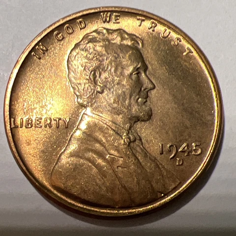 RED BU 1945-D Lincoln Wheat Cent Denver Mint Penny USA 1c - ACTUAL PHOTOS A4 Cover