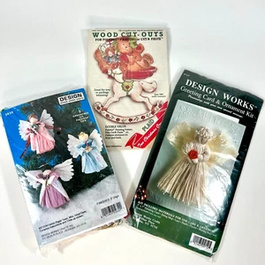 Lot Design Works Paper Mache Angels, String Angels and Plaid Wood Ornament - Picture 1 of 9
