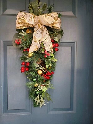 New Handmade Christmas Swag Pinecones Bells Berries Magnolia Leaf - Image 1 of 4