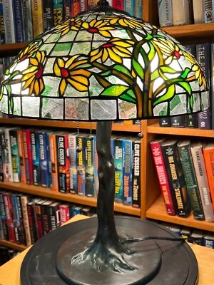 Antigua Reproducción Tiffany Amarillo Negro Ojos Susan en Pequeña Base de Árbol de Bronce Foto 1 de 4