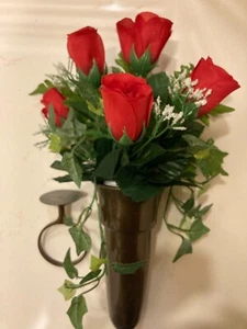 Crypt Mausoleum Vase & Silk Flowers w/ Disc Base Support Ring for Epoxy - Picture 1 of 13