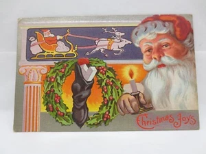 Antique Santa Claus Postcard Christmas Joy Series No.2  White Reindeer Foil Lith - Picture 1 of 7