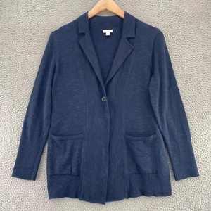 J Jill Sweater Womens Medium Petite Navy Cardigan Blazer Button Up Knit Stretch - Picture 1 of 11