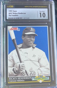 1991 Score Baseball Rickey Henderson The Franchise Card #857 Top Pop1 CSG 10 Hof