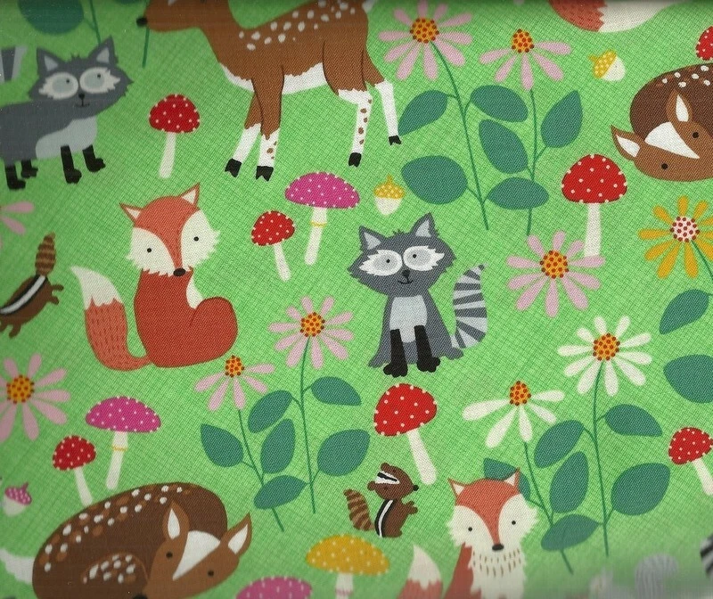 Divertido bosque animales ciervo zorro mapache verde niños tesoros atemporales tela Foto 1 de 1