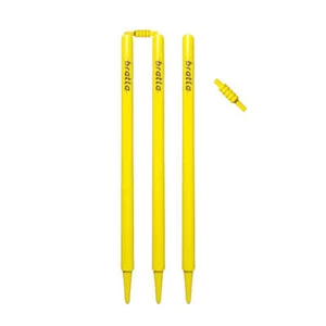 Bratla Cricket wickets with bails - Yellow Color Cricket wickets Wood, Set of 3  - Picture 1 of 6
