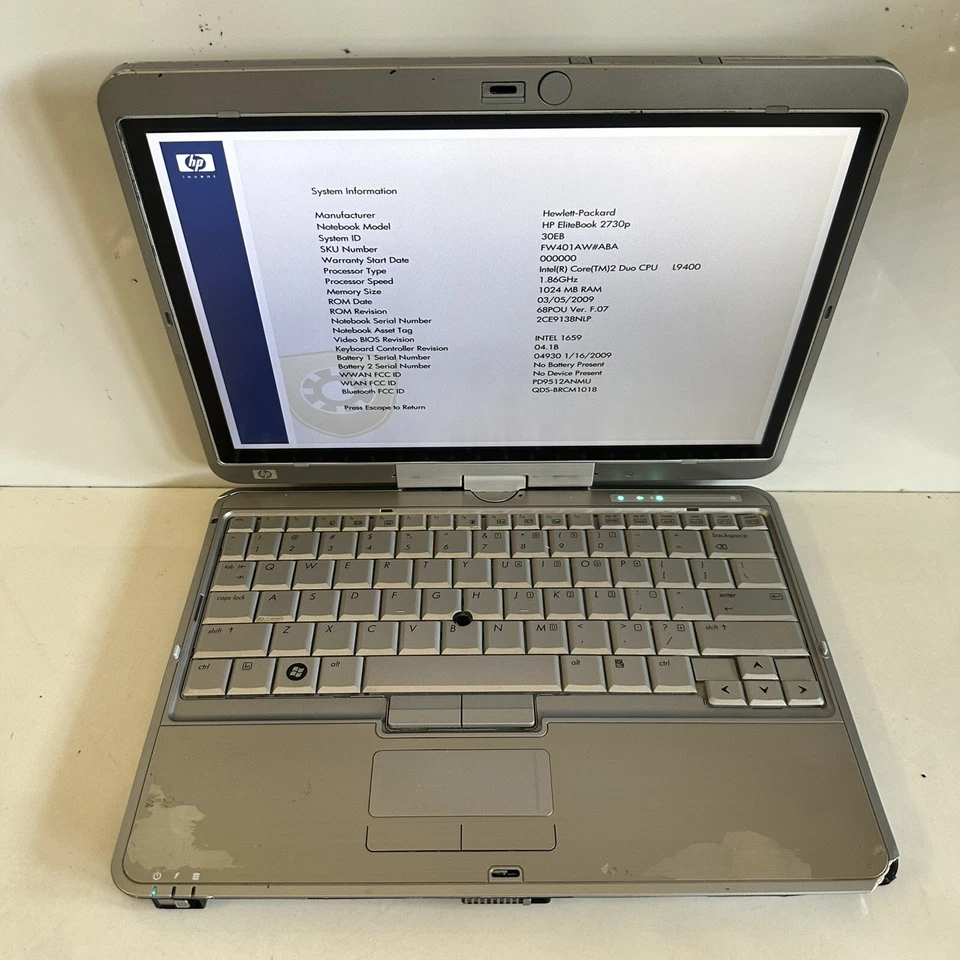 HP EliteBook 2730p 12.1” Laptop Tablet PC C2D 1GB RAM No HDD - Scraps/Salvage - Image 1 of 4