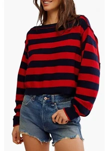Suéter Recortado Free People We The Free Talla Grande Into the Azul Rayas Nuevo con Etiquetas - Imagen 1 de 14