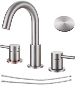 Brushed Nickel Bathroom Faucet for Sink 3 Hole 8 Inch Spread, Widespread Bathroo - Picture 1 of 7