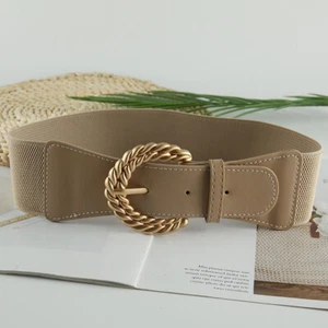 Women Faux Leather Waist Belt Metal Pin Buckle Elastic Stretch Wide Waistband ✲ - Picture 1 of 14
