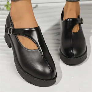 Women's Platform Oxford Loafers Chunky Heel Round Toe Mary Jane Dress Shoes - Picture 1 of 6