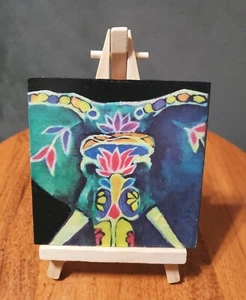 Künstler Regina Micai Original Minidruck Decoupage auf Mini Staffelei Elefant - Bild 1 von 4