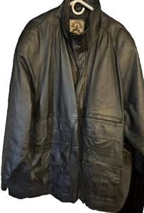 Phase 2 Black Leather Coat Vintage Bomber Jacket Mens Size 5XL - Picture 1 of 7