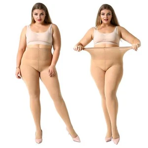 Women's Natural Nude Tights Plus Size 2 Pairs Control Top Basic Pantyhose XL - Picture 1 of 7