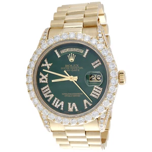 Rolex President Day-Date 18038 Diamond Watch 18K Gold 36mm Green Roman 6.21 CT - Picture 1 of 11