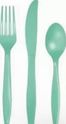 Mint Green Heavy Duty Plastic Cutlery Assortment 24 Per Pack Green Tableware - Image 1 of 3