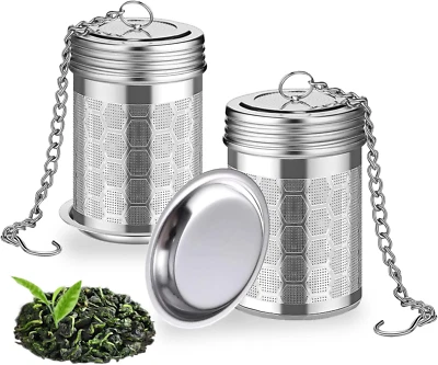 Paquete de 2 infusores de té de acero inoxidable, coladores de malla extra fina con bandejas de goteo, Foto 1 de 4