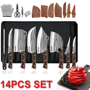 14PCS Butcher Knife Set Heavy Duty Meat Cleaver Boning Knife Hunting Knife Kit - Picture 1 of 11
