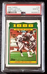 1988 James Lofton #16 Topps 1000 Yard Club PSA 10 Los Angeles Raiders - Foto 1 di 3