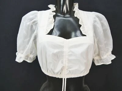 Gr.36 Dirndlbluse weiß Bluse für Dirndl Distler mit Stickerei und Rüschen B10218 - Bild 1 von 4