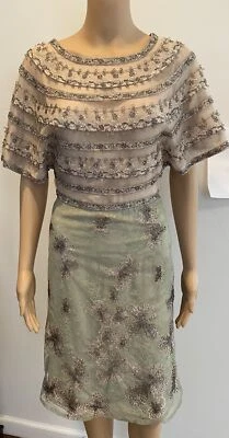 Valentino beige/green silk floral embroidered dress  size Small - Image 1 of 4