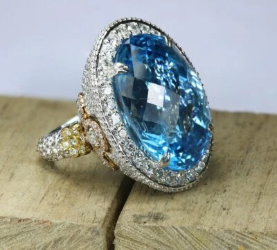 Beautiful 75.80CT Topaz & Shiny CZ Engagement Women's Ring in Solid 925 Silver - Image 1 of 4