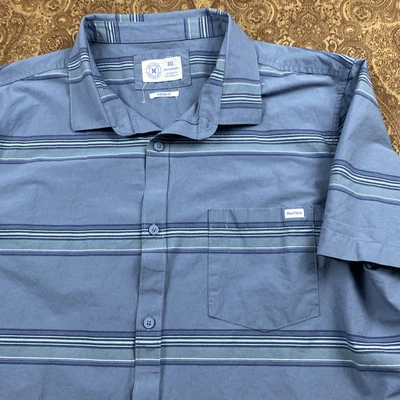 Camisa Hurley Para Hombres XXL Azul Rayas Corta SLV Suelta Playa Patín Suelta Y2K Años 90 Foto 1 de 4