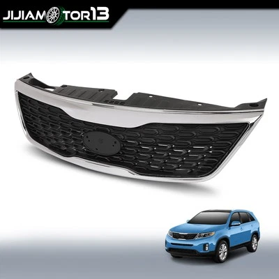 Front Bumper Upper Grille Grill w/ Chrome Trim Fit For 14-2015 Kia Sorento Black - Image 1 of 4