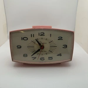 VINTAGE INGRAHAM PINK ELECTRIC ALARM CLOCKS MODEL 34-205 6" W X 3.75"TALL - Picture 1 of 12
