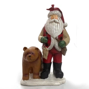 Alte Welt Angeln Weihnachtsmann Resin sieht aus wie geschnitztes Holz mit Bärenfisch und Kardinal - Bild 1 von 3