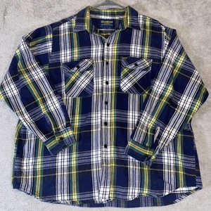 Vintage OshKosh B’Gosh Flannel Shirt XXL Blue Yellow Plaid Long Sleeve Workwear - Picture 1 of 10