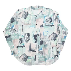 Womens Cream & Blue Abstract Print Shirt XL Cotton Blend Long Sleeve Button - Picture 1 of 6