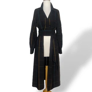 New York & Co Plaid Wrap Maxi Top Shirt Dress Women Size M Lagenlook Long Sleeve - Picture 1 of 8