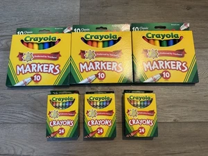 3x Crayola Broad Line Markers Classic Colors + 3x Crayons School Supplies Kids - Picture 1 of 2